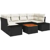 vidaXL Gartensofa-set 7 stk. Schwarz Poly-Rattan