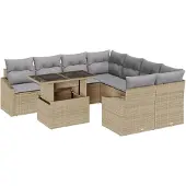 vidaXL Gartensofa-set 9 stk. Beige und Hellgrau Poly-Rattan