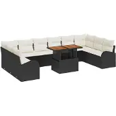 vidaXL Garten-Sofa-Set 11 stk. Schwarz und Creme