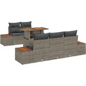 vidaXL Gartensofa-set 6 Stk. Grau und Braun