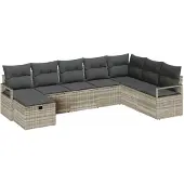 vidaXL Sofa Set mit Kissen mit Speicher Hellgrau Poly-Rattan