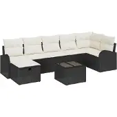 vidaXL Sofa Set mit Kissen mit Speicher Schwarz und Creme Poly-Rattan