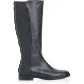 Pollini Damen Stiefel in Lederoptik Schwarz mit hohem Schaft und flachem Absatz