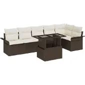 vidaXL Gartensofa-set 7 stk. Braun Poly-Rattan