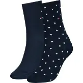 Tommy Hilfiger Socken "TH WOMEN SOCK DOT 2P", Damen, Gr. 39-42, blau (midnight blau), Baumwollmischung, gepunktet, uni, normal, Socken Socken, mit feinem Rippenbündchen und Logostickerei