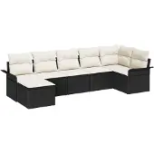 vidaXL Gartensofa-set 7 stk. Schwarz Poly-Rattan