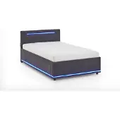 Meise Jugendbett Circle 120x200 cm | Bettgestell | LED & USB | 4 Betttaschen | Strukturstoff Graphit | Holzfuß schwarz