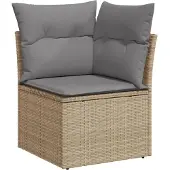 vidaXL 7-tlg. Garten-Sofagarnitur mit Kissen Beige Poly Rattan