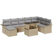 vidaXL Sofa Set 9 stk. Beige Poly-Rattan