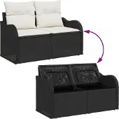 vidaXL Gartensofa mit Kissen Schwarz 121 x 62 x 69cm Poly-Rattan