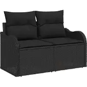 vidaXL Sofa Set mit Kissen mit Speicher Schwarz Poly-Rattan