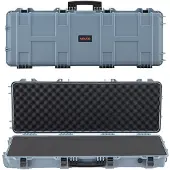 Vevor Waffenkoffer mit Hartschale für Langwaffen, abschließbarer Gewehrkoffer mit vorgeschnittenen Schaumstoffen, Langwaffenkoffer Waffenaufbewahrung rollbar IP67 wasserfest, 109 x 41 x 15,5 cm Grau