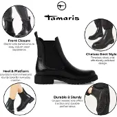 Tamaris Chelseaboots , Damen, Gr. 38, schwarz, Leder, schimmernd, unifarben, Basic, Schuhe Chelseaboots, Blockabsatz, Schlupfboots mit beidseitigen Stretcheinsätzen