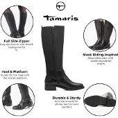 Tamaris Stiefel , Damen, Gr. 36, wärmend, XS-Schaft, schwarz, Leder, Lederimitat, unifarben, Schuhe Stiefel, Blockabsatz, Langschaftstiefel mit XS-Schaft und Stretchfunktion, Topseller