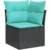 vidaXL 9-teiliges Gartensofa-Set mit Kissen, schwarzes Polyrattan