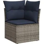 vidaXL 11-teiliges Gartensofa-Set mit Kissen, grau, Polyrattan