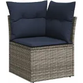 vidaXL 11-teiliges Gartensofa-Set mit Kissen, grau, Polyrattan