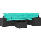 vidaXL 6-teiliges Gartensofa-Set mit Kissen, schwarzes Polyrattan