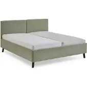 Meise Polsterbett Piano 180x200 cm | Doppelbett | Bettgestell | Kopfteil mit tiefem Einzug | Strukturstoff Hellgrün | Holzfuß schwarz