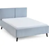 Meise Polsterbett Piano 140x200 cm | Doppelbett | Bettgestell | Kopfteil mit tiefem Einzug | Strukturstoff Hellblau | Holzfuß schwarz