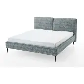 Meise Polsterbett Infinity 200x200 cm | Doppelbett | Bettgestell | Kopfteil in Kissenoptik | Webstoff Ozeanblau | Metallfuß schwarz