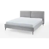 Meise Polsterbett Infinity 200x200 cm | Doppelbett | Bettgestell | Kopfteil in Kissenoptik | Webstoff Taubengrau | Metallfuß schwarz