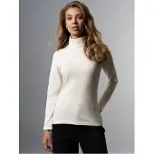 Trigema Rollkragenshirt "Rollkragenshirt", Damen, Gr. L, beige (natur), Feinstrick, 95% Baumwolle, 5% Elastan, Basic, normal, ohne Ausschnitt, Shirts Rollkragenshirt