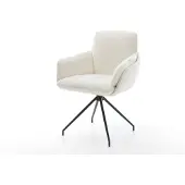 DELIFE Esszimmerstuhl Luan-Flex mit Armlehnen Bouclé Soft Beige Kreuzgestell konisch Schwarz