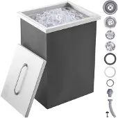 Vevor Drop-in-Eisbox, 25,3 L Edelstahl-Eiskühler, 355 x 305 x 461 mm Kommerzieller Eisbehälter mit Abdeckung, Eingebaute Eisspeichertruhe, Abflussrohr und Ablassstopfen im Lieferumfang Enthalten