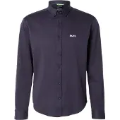 BOSS Langarmhemd "B MOTION L", Herren, Gr. L, N-Gr, schwarz (dunkelblau402), Web, Obermaterial: 100% Baumwolle, regular fit, 2-Knopf-Manschette mit Schlitz, Hemden Langarmhemd, mit Logo-Druck