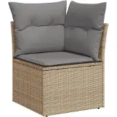 vidaXL 12-tlg. Garten-Sofagarnitur mit Kissen Beige Poly Rattan