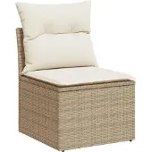 vidaXL 7-tlg. Garten-Sofagarnitur mit Kissen Beige Poly Rattan