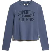 Superdry für Damen. W6011962A Athletic Essentials Ringer Fitted T-Shirt Blau (M), Lässig, Baumwolle, Langarm
