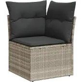 vidaXL 7-tlg. Garten-Sofagarnitur mit Kissen Hellgrau Poly Rattan