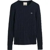 Gant für Damen. 4800100 Klassischer marineblauer Zopfmusterpullover (L), Lässig, Bio-Baumwolle