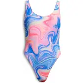Superdry für Damen. W3010408A Bedruckter Badeanzug mit mehrfarbigem tiefem Rückenausschnitt (XS), Strandbekleidung, Recyceltes Polyester, Na
