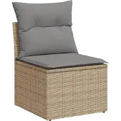 vidaXL 5-tlg. Garten-Sofagarnitur mit Kissen Beige Poly Rattan
