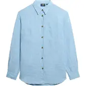 Superdry für Damen. W4010463A Lässiges Leinenhemd mit blauem Boyfriend-Schnitt (XS), Langarm