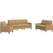 vidaXL 3-tlg. Sofagarnitur mit Kissen Braun Samt