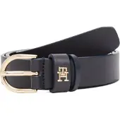 Tommy Hilfiger Ledergürtel "ESSENTIAL EFFORTLESS 2.5 cm breit GOLD", Damen, Gr. 90, blau (space blau), Rindsleder, unifarben, Gürtel Ledergürtel, Logoemblem, weiche Haptik, ovale Einfachdornschließe