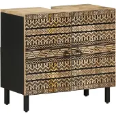 vidaXL Waschbeckenunterschrank Schwarz 62x33x58 cm Massivholz Mango