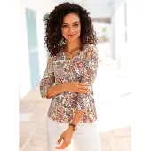 Inspirationen 3/4-Arm-Shirt "3/4-Arm-Shirt", Damen, Gr. 36, orange (ecru, papaya, bedruckt), 95% Viskose, 5% Elasthan, bedruckt, geblümt, gemustert, mehrfarbig, V-Ausschnitt, Shirts 3/4-Arm-Shirt