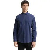 Tom Tailor Langarmhemd , Herren, Gr. M, N-Gr, blau (blau vichy check), Web, Obermaterial: 100% Baumwolle, kariert, regular fit normal, 1-Knopf-Manschette, Hemden Langarmhemd, mit Karomuster