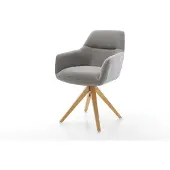 DELIFE Drehstuhl Pejo-Flex Strukturstoff Soft Grau Holzgestell kantig Natur 360° drehbar Taschenfederkern