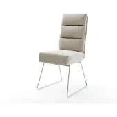 DELIFE Esszimmerstuhl Pela-Flex Webstoff Soft Beige Kufengestell Edelstahl Taschenfederkern