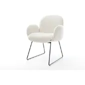 DELIFE Esszimmerstuhl Nube-Flex mit Armlehnen Bouclé Soft Beige Kufengestell Schwarz Taschenfederkern