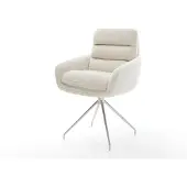 DELIFE Esszimmerstuhl Abelia-Flex mit Armlehnen Teddystoff Beige Kreuzgestell konisch Edelstahl