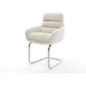 DELIFE Freischwinger Abelia-Flex mit Armlehnen Teddystoff Beige Freischwinger flach Edelstahl