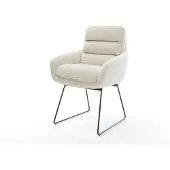 DELIFE Esszimmerstuhl Abelia-Flex mit Armlehnen Teddystoff Beige Kufengestell Schwarz