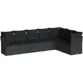 Syfax 7-tlg. Garten-Sofagarnitur mit Kissen Schwarz Poly Rattan